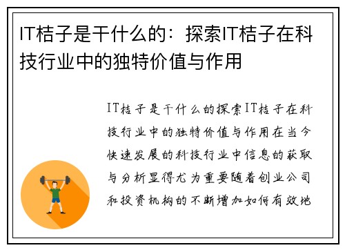 IT桔子是干什么的：探索IT桔子在科技行业中的独特价值与作用